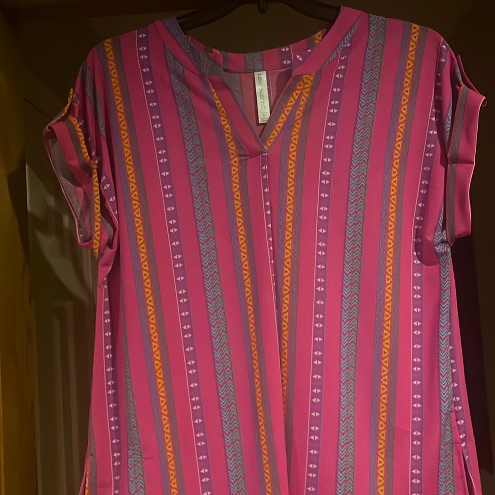 Dear Scarlett Women’s Pink Striped V-Neck Tunic